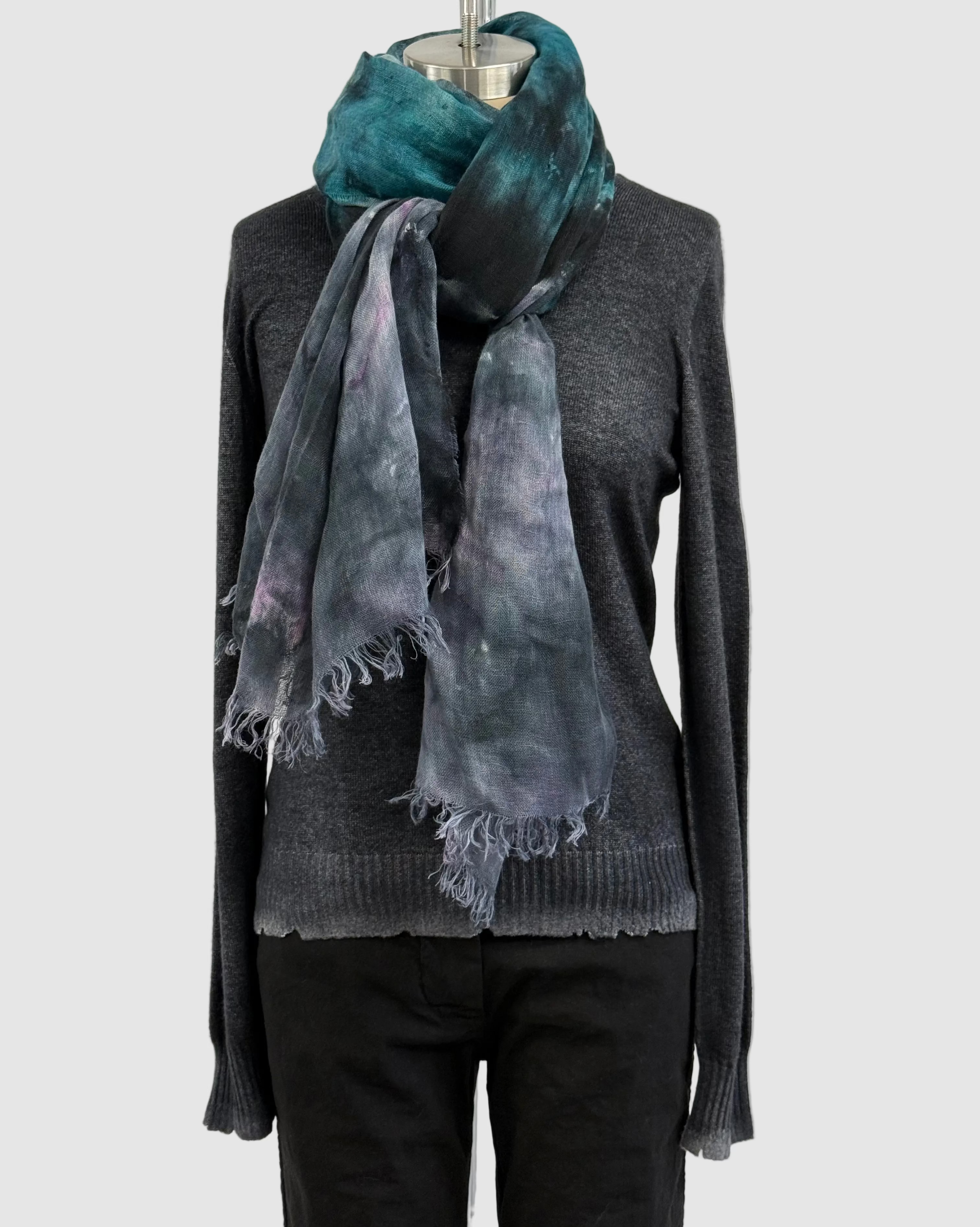 Annie Turbin Teal & Mauve Linen Scarf