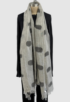 Annie Turbin Grey With Black Rectangles Linen Scarf