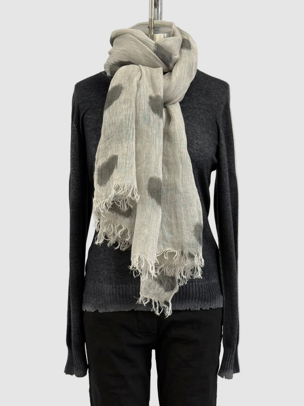 Annie Turbin Grey With Black Rectangles Linen Scarf