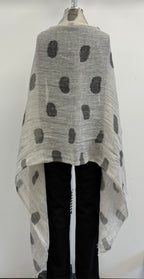 Annie Turbin Grey With Black Rectangles Linen Scarf