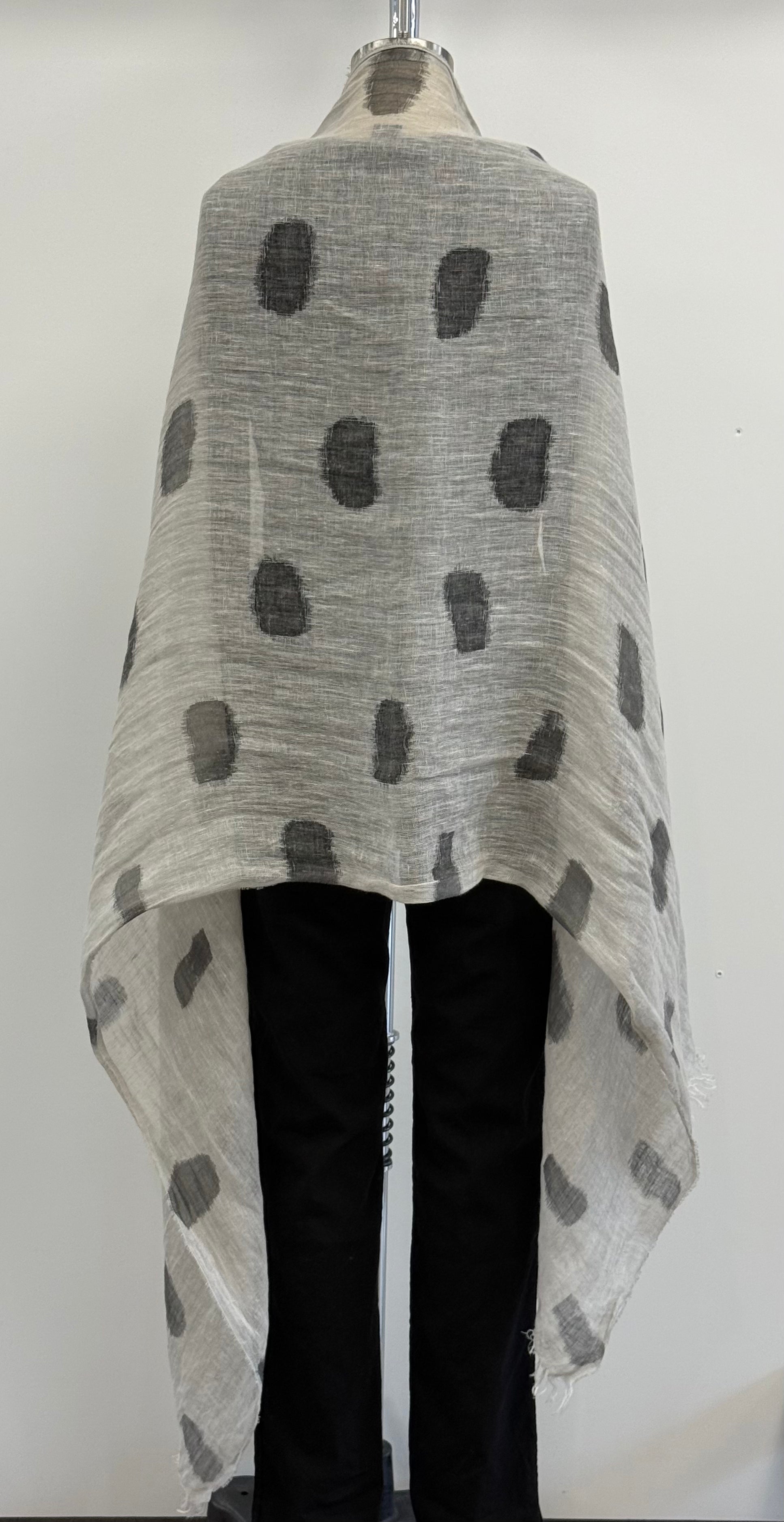 Annie Turbin Grey With Black Rectangles Linen Scarf