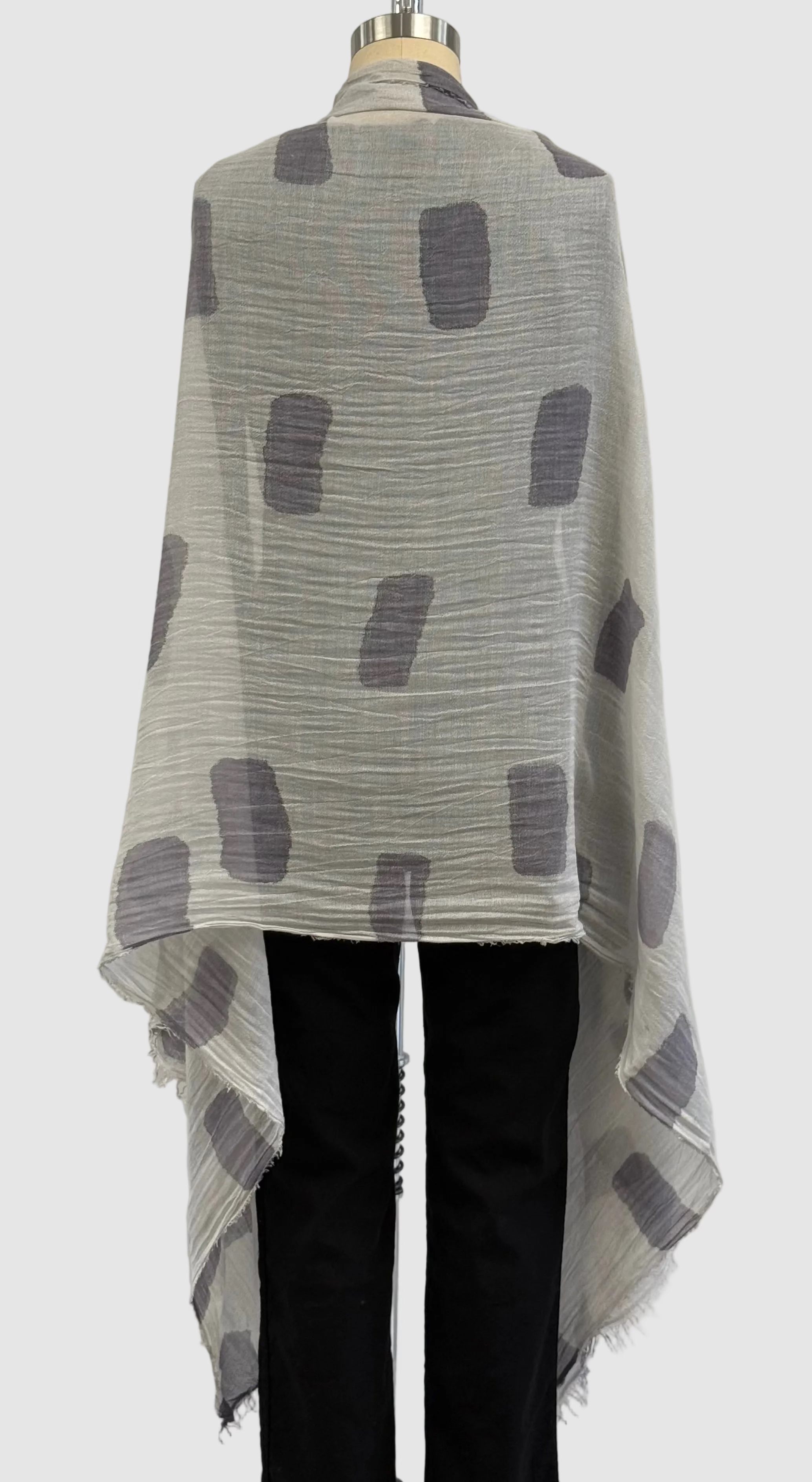 Annie Turbin Grey & Eggplant Rectangles Silk Scarf