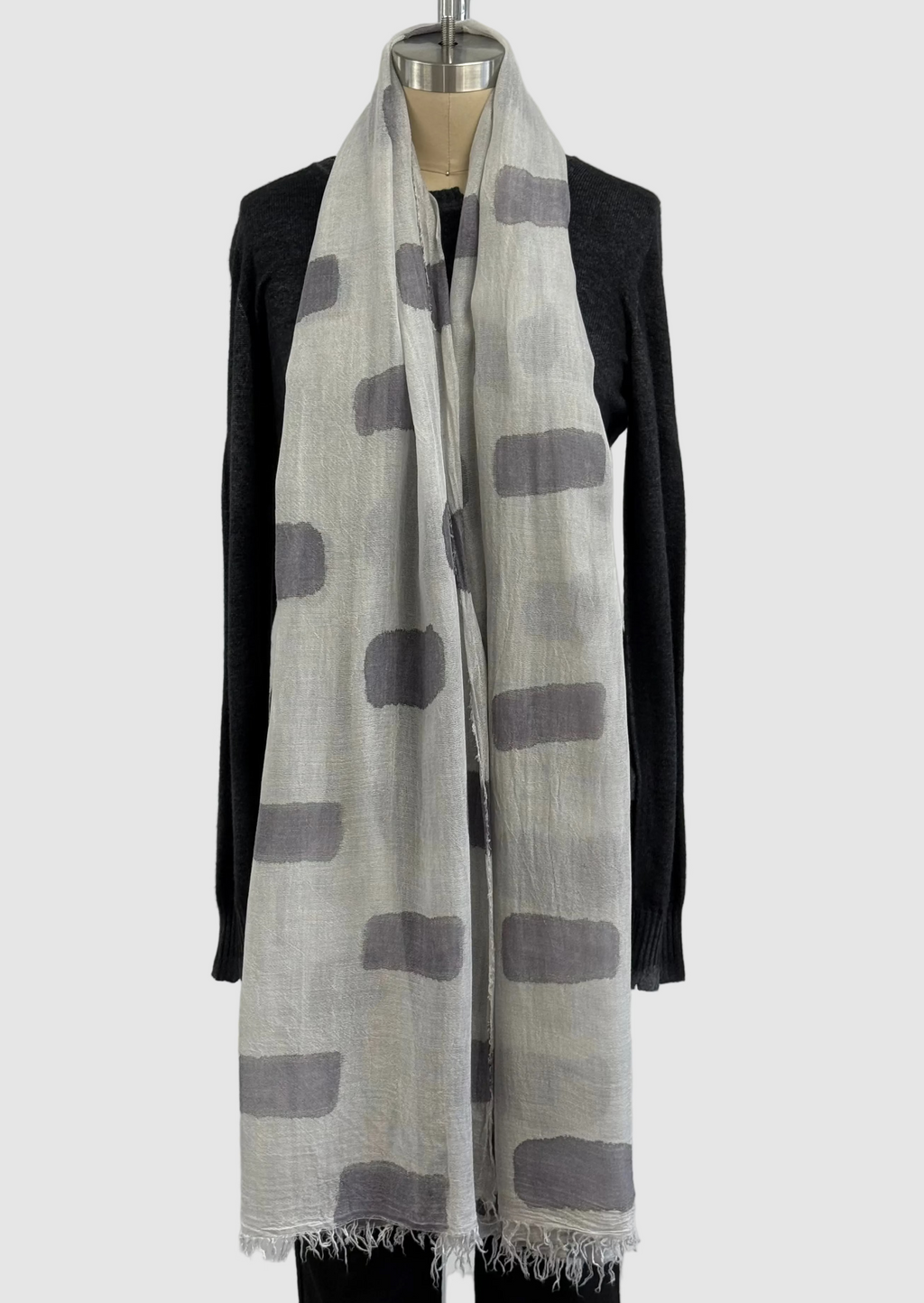 Annie Turbin Grey & Eggplant Rectangles Silk Scarf