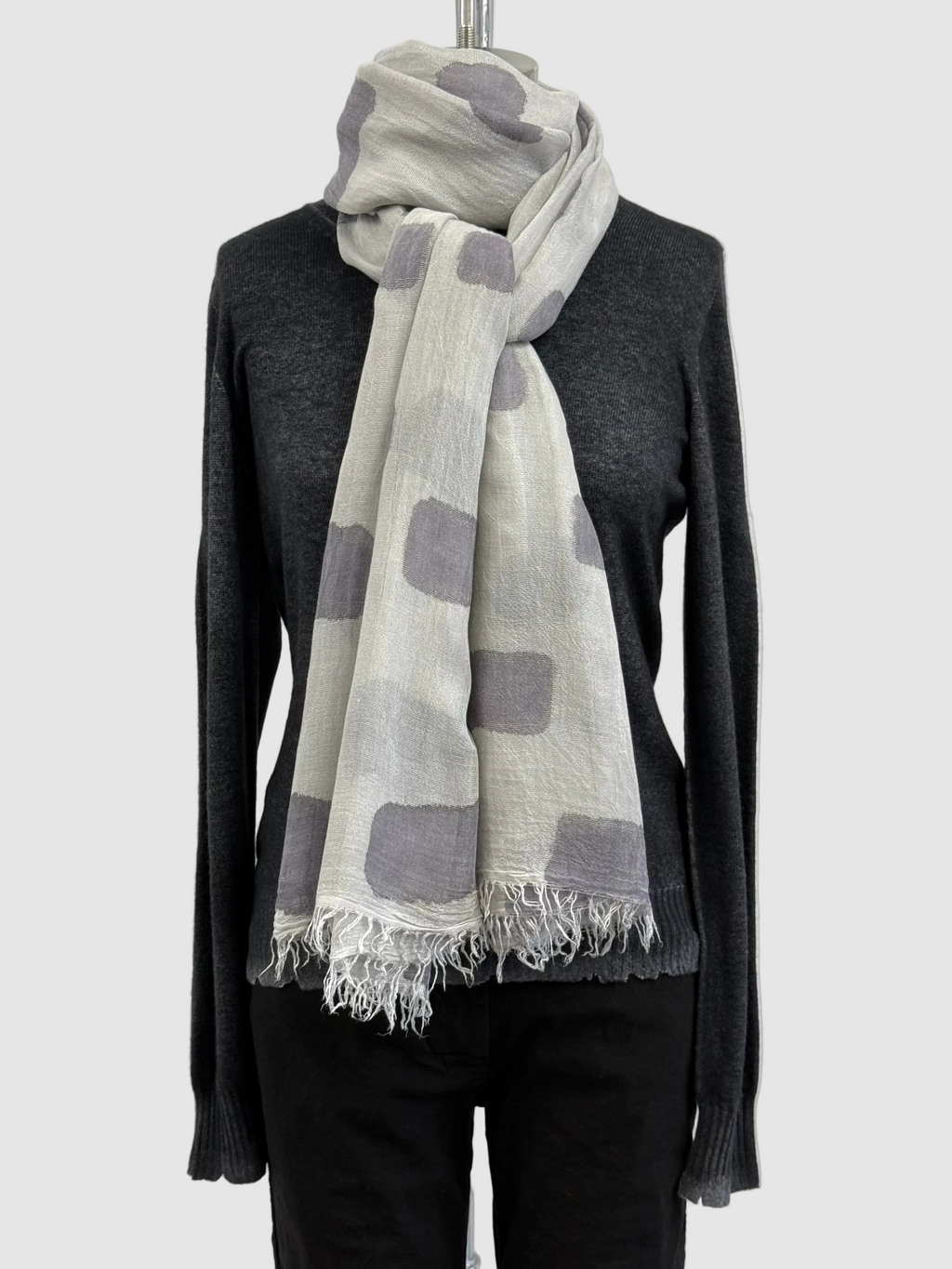 Annie Turbin Grey & Eggplant Rectangles Silk Scarf