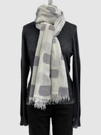 Annie Turbin Grey & Eggplant Rectangles Silk Scarf