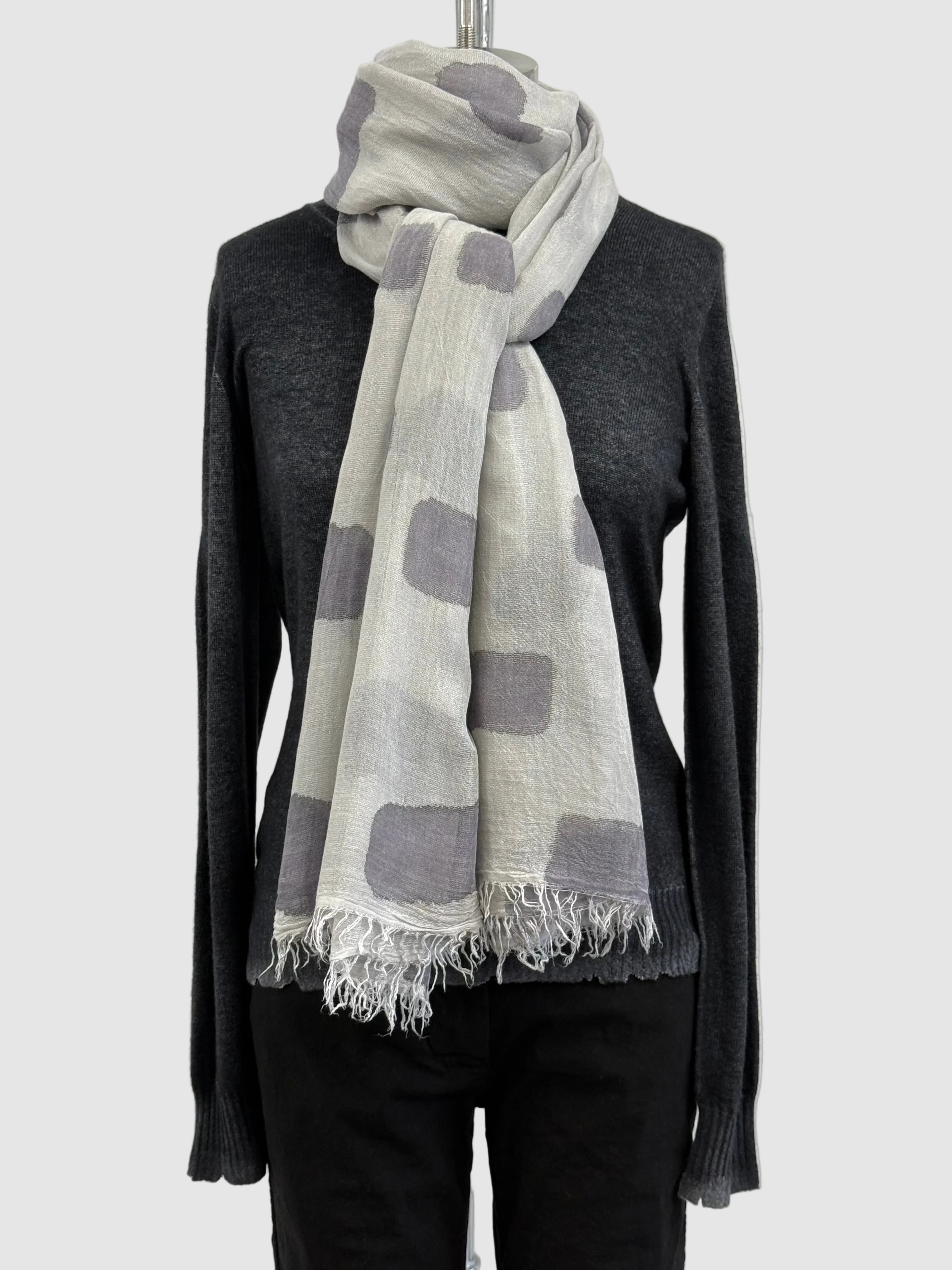 Annie Turbin Grey & Eggplant Rectangles Silk Scarf