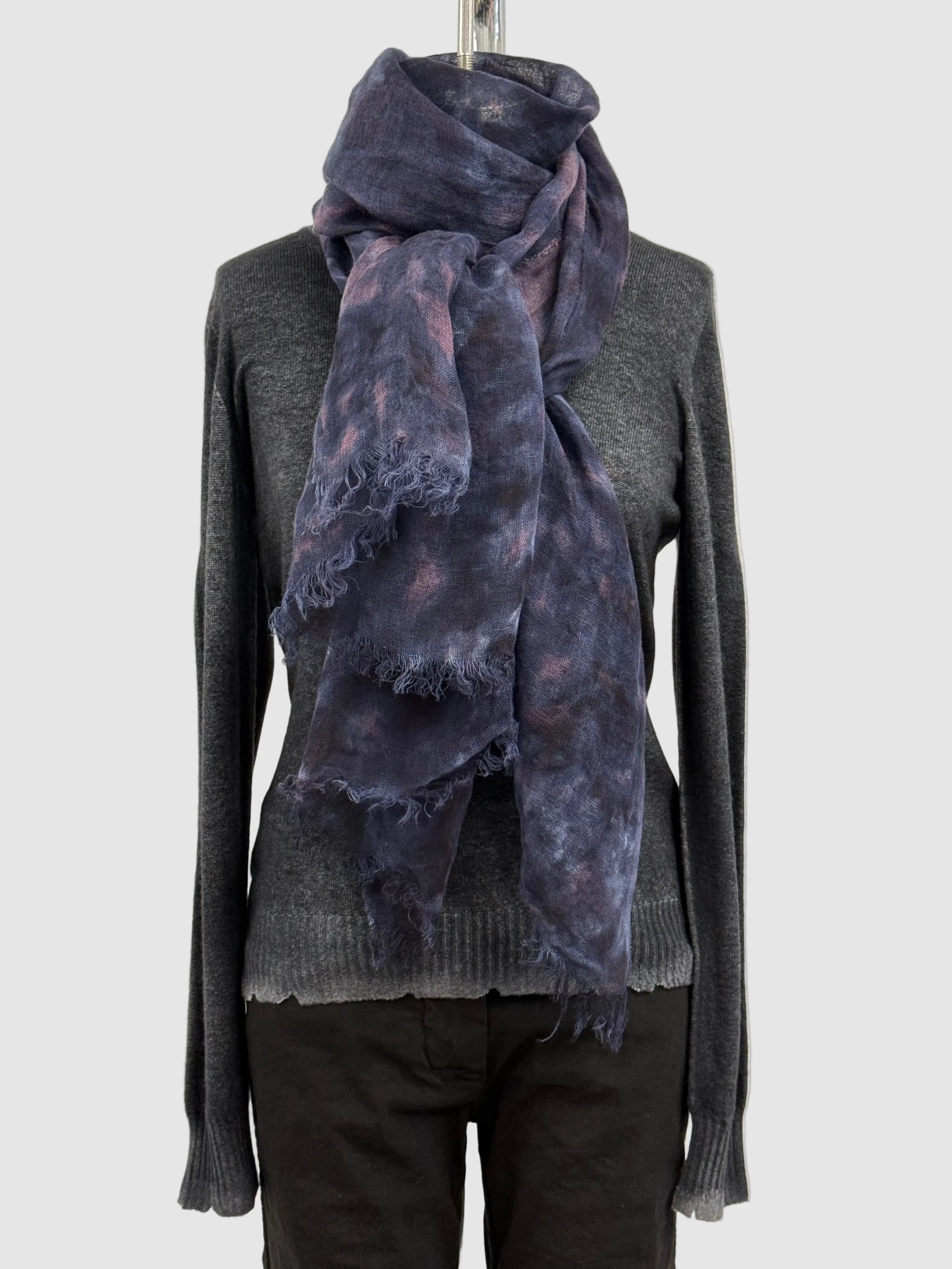 Annie Turbin Navy Purple Botanical Linen Scarf