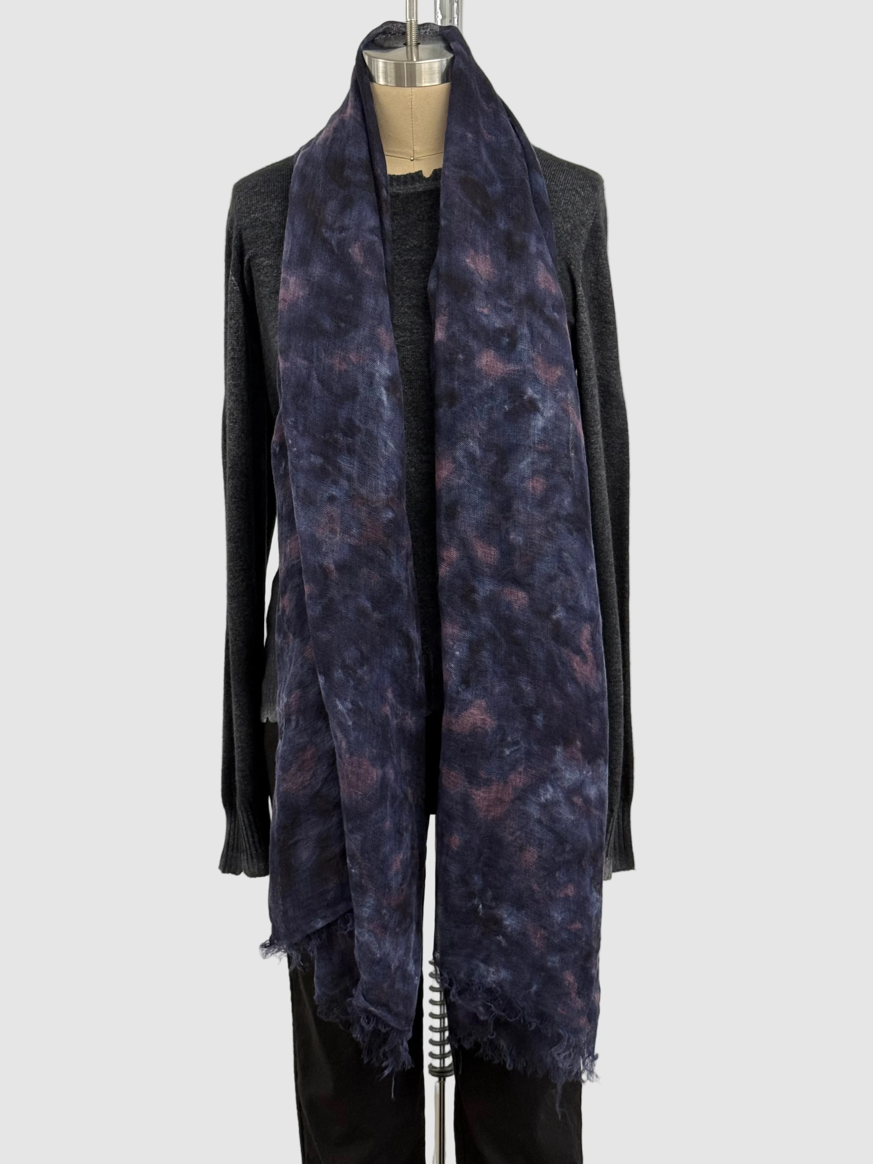 Annie Turbin Navy Purple Botanical Linen Scarf