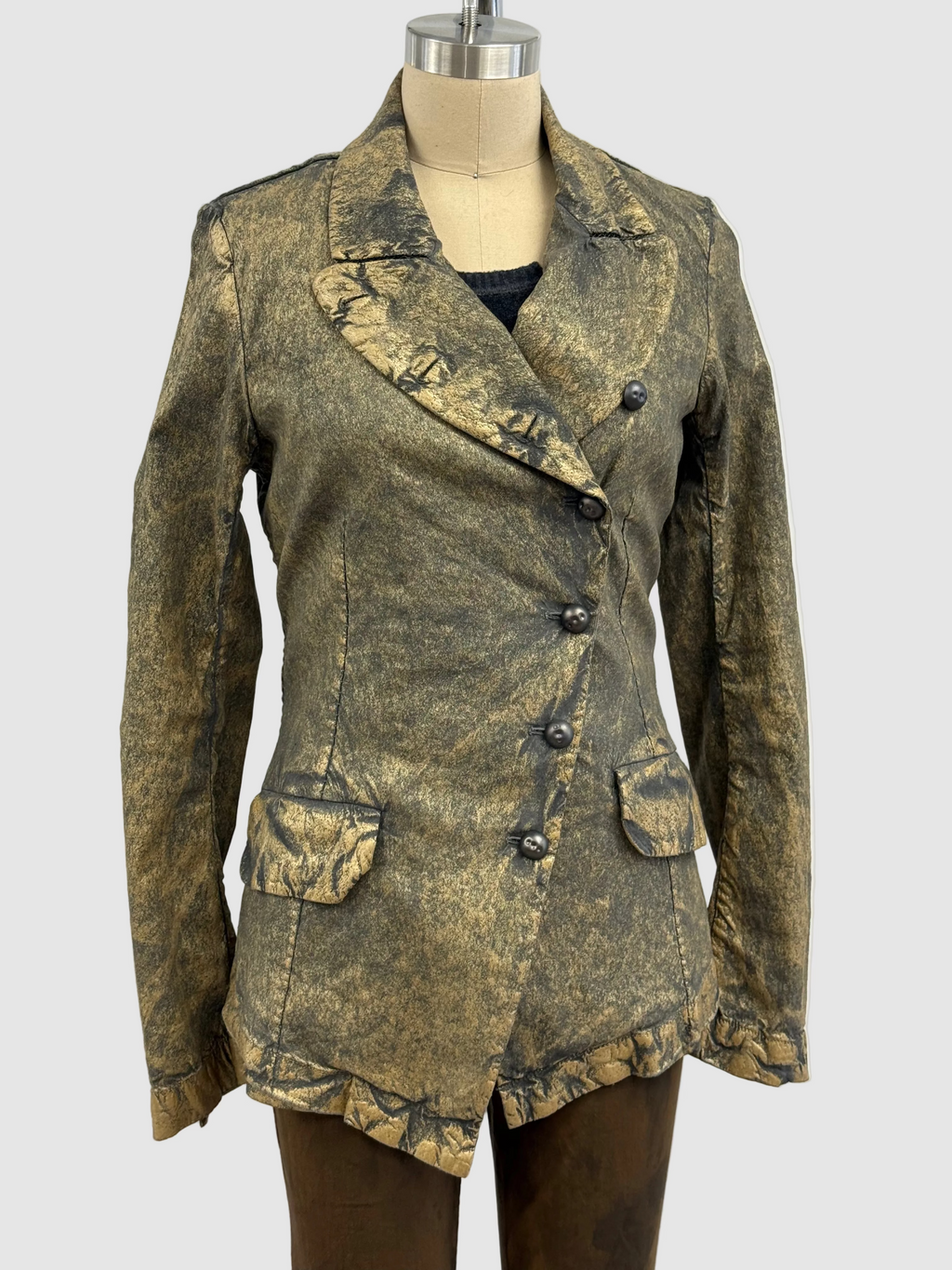 Masnada Laminated Stretch Linen Jacket in Olive