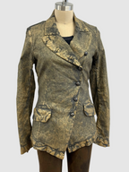 Masnada Laminated Stretch Linen Jacket in Olive