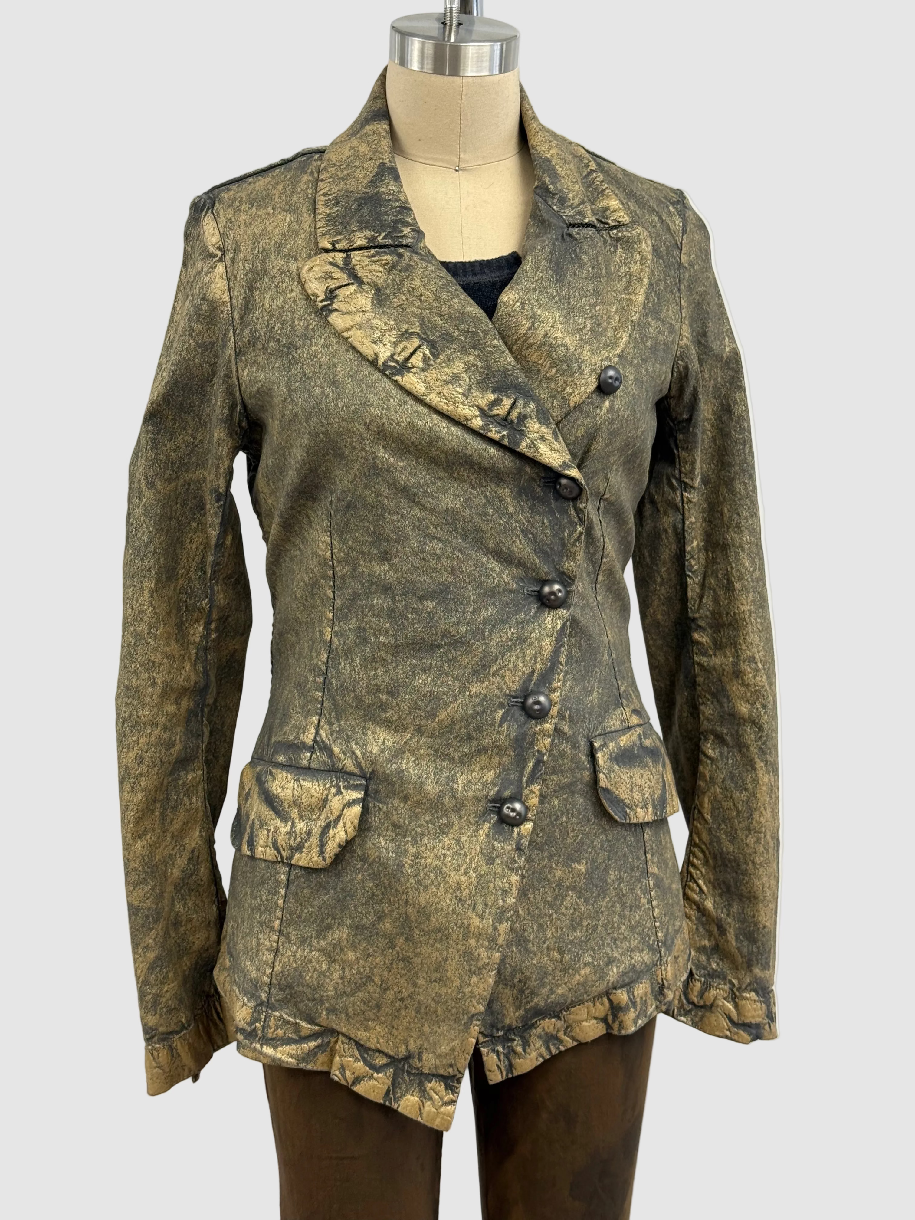 Masnada Laminated Stretch Linen Jacket in Olive