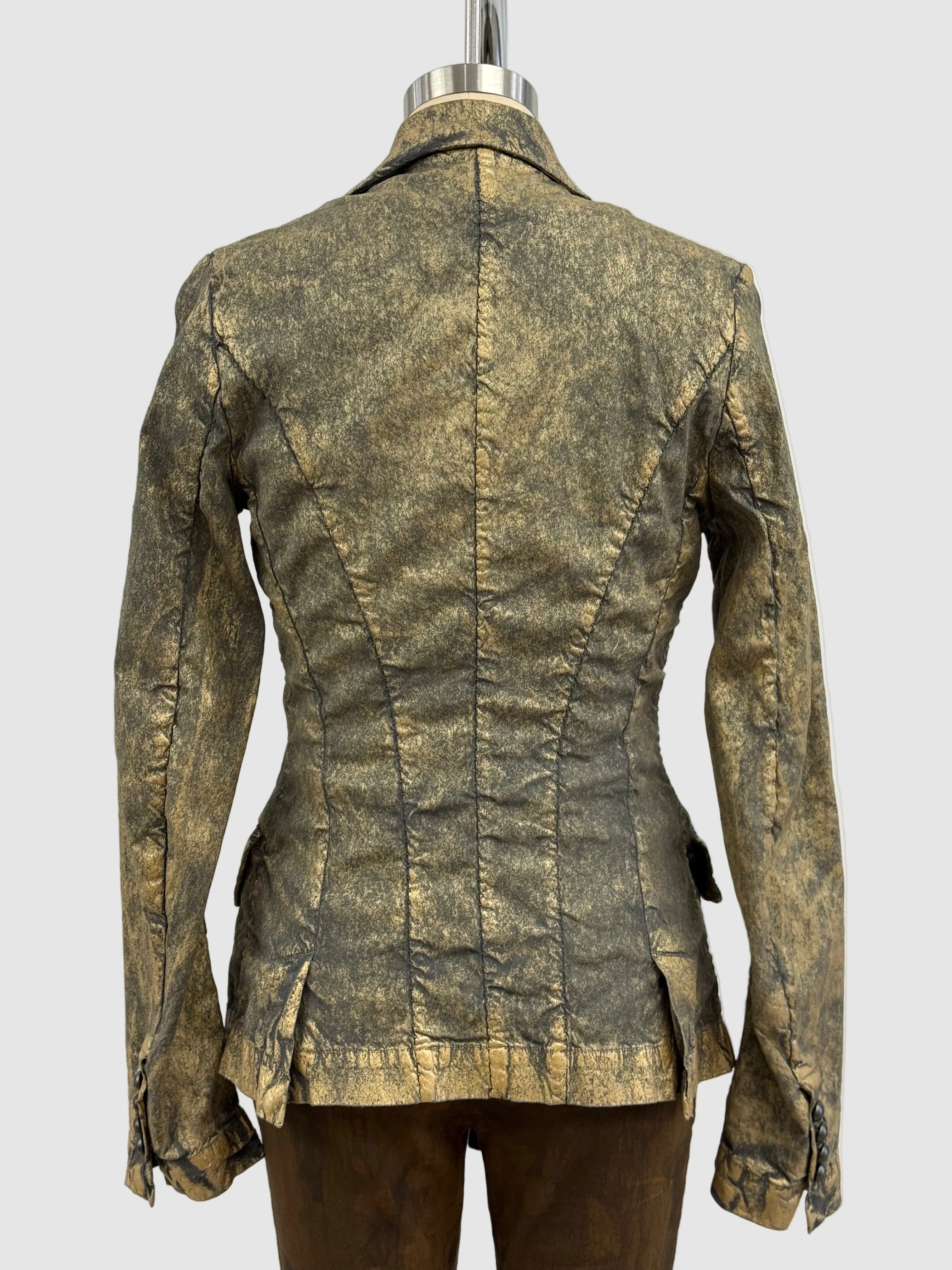 Masnada Laminated Stretch Linen Jacket in Olive