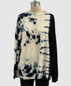 Suzusan  Cashmere Seamless Crewneck Wide Pullover Madara Shibori Fragment Black/ Natural White
