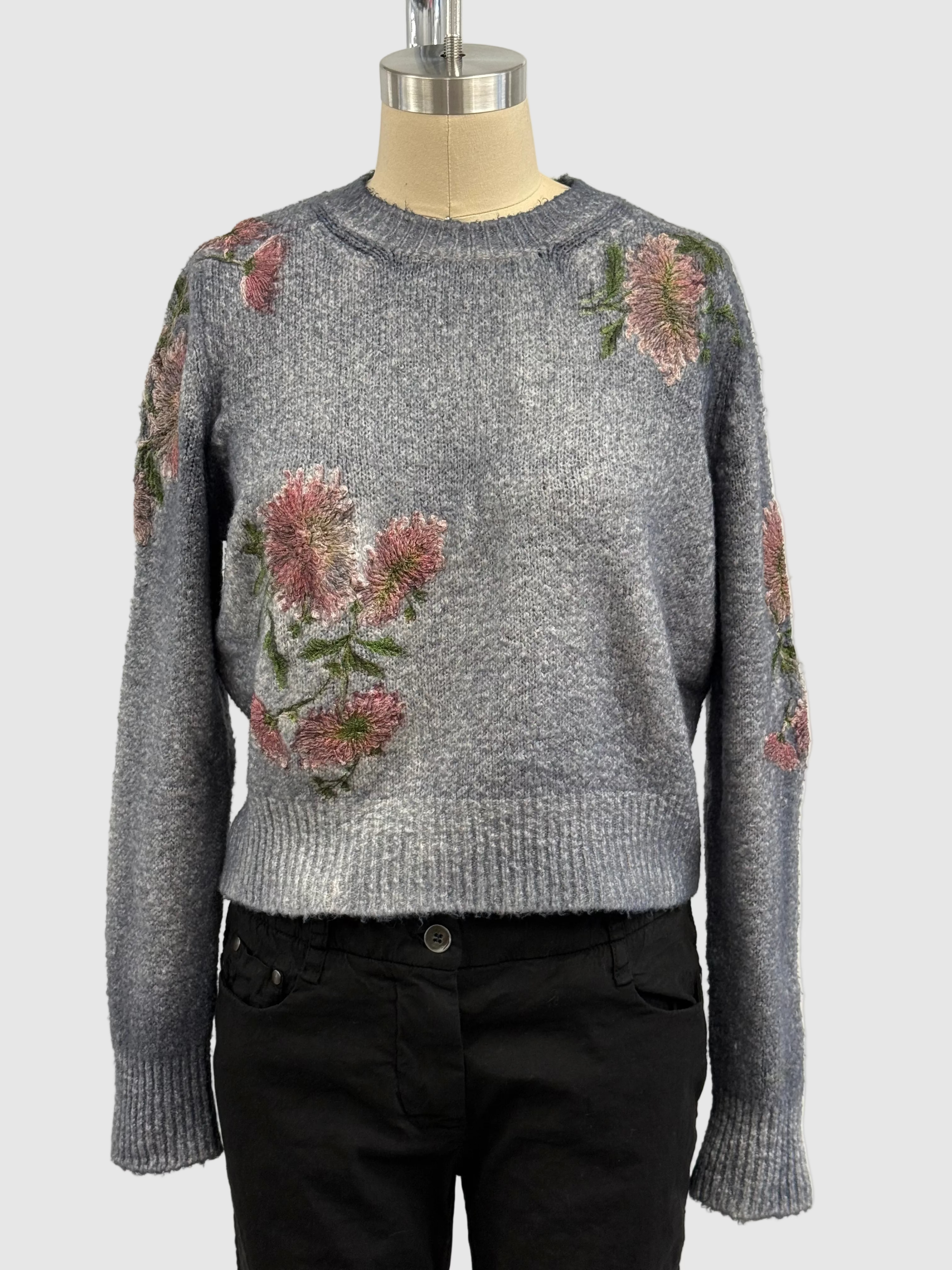 Avant Toi Cotton Crew Neck Embroidered Pullover in Ardesia
