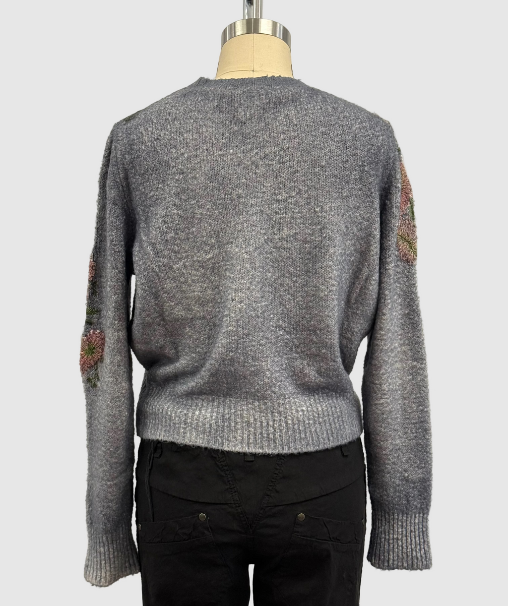 Avant Toi Cotton Crew Neck Embroidered Pullover in Ardesia