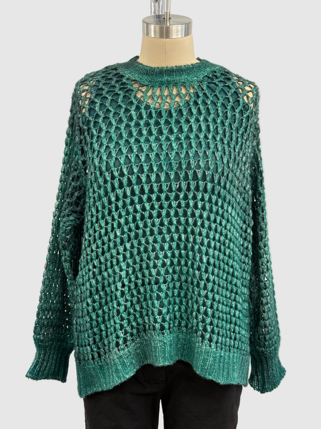 Avant Toi Hand Painted Lace Stitch Cashmere Silk Pullover in N/Menta