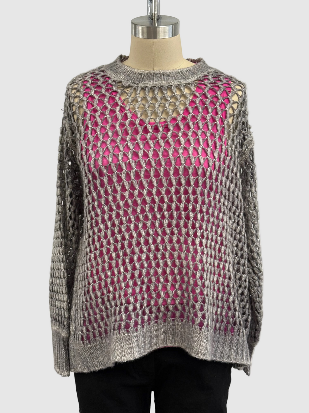 Avant Toi Hand Painted Lace Stitch Cashmere Silk Pullover in Ash