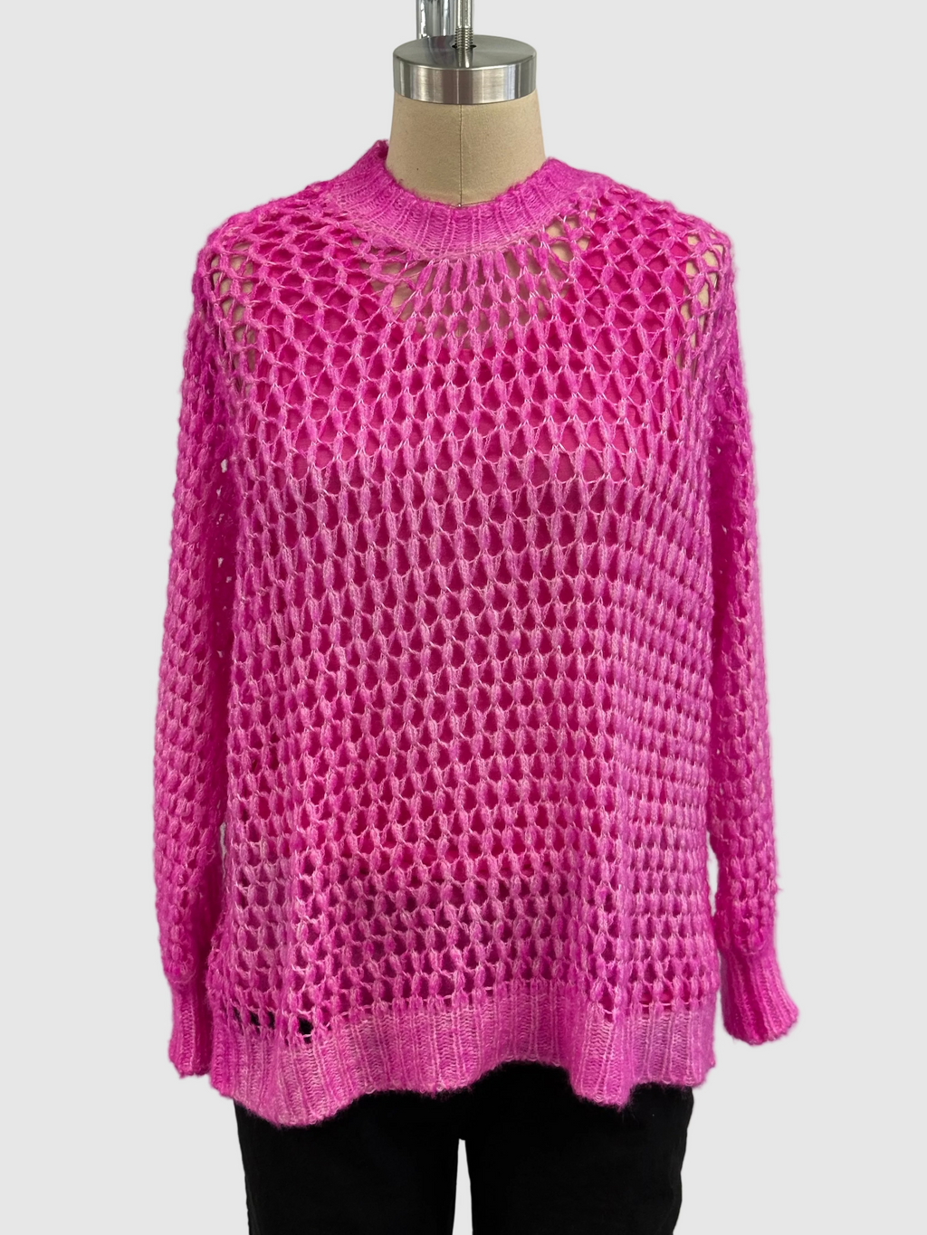 Avant Toi Hand Painted Lace Stitch Cashmere Silk Pullover in Rosa Fluo