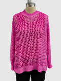 Avant Toi Hand Painted Lace Stitch Cashmere Silk Pullover in Rosa Fluo