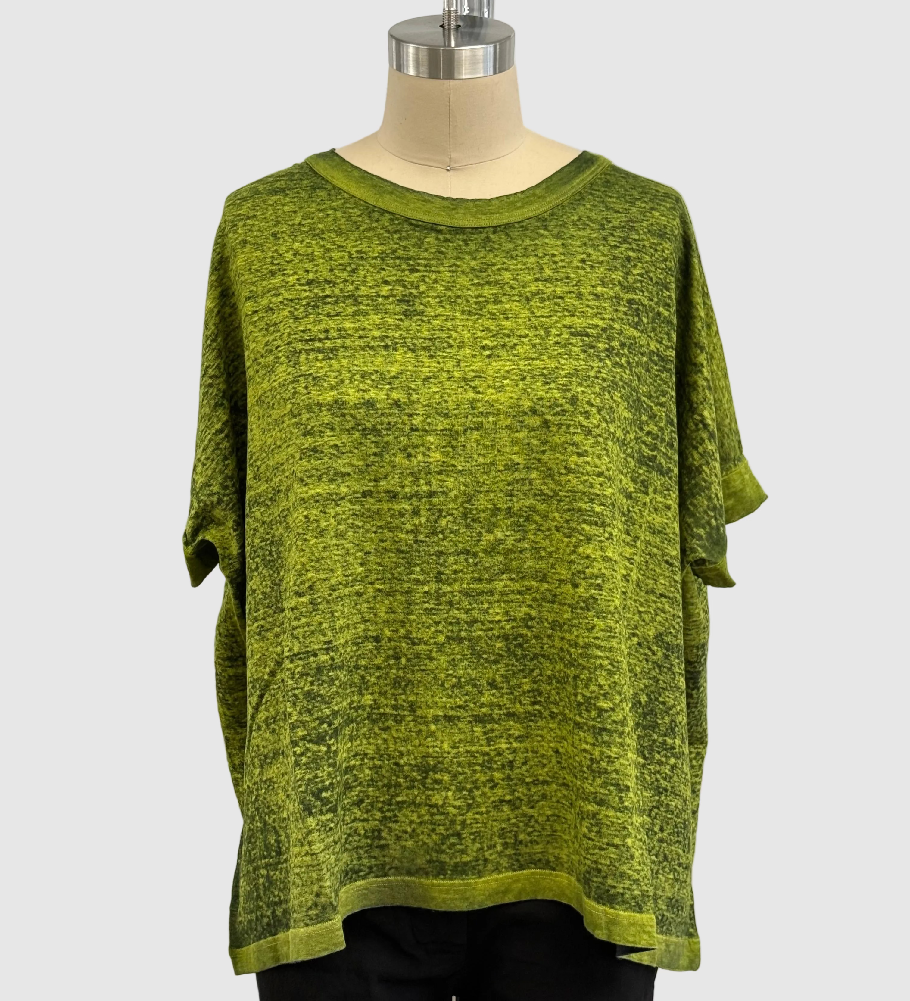 Avant Toi Hand Painted Linen Round Neck T-Shirt In N/Apple Buzz