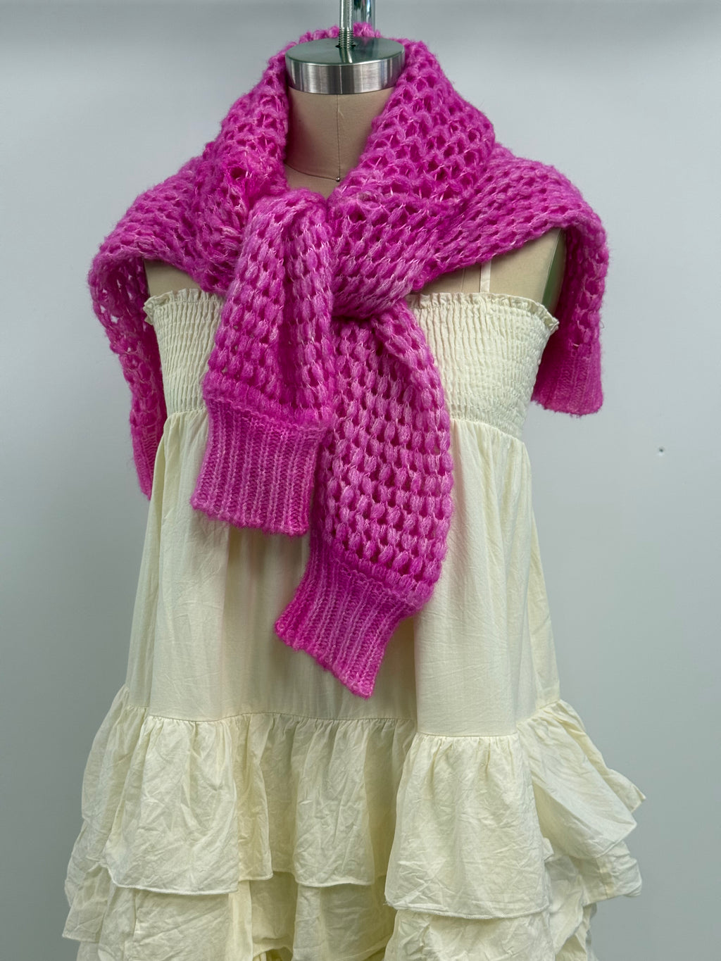 Avant Toi Hand Painted Lace Stitch Cashmere Silk Pullover in Rosa Fluo