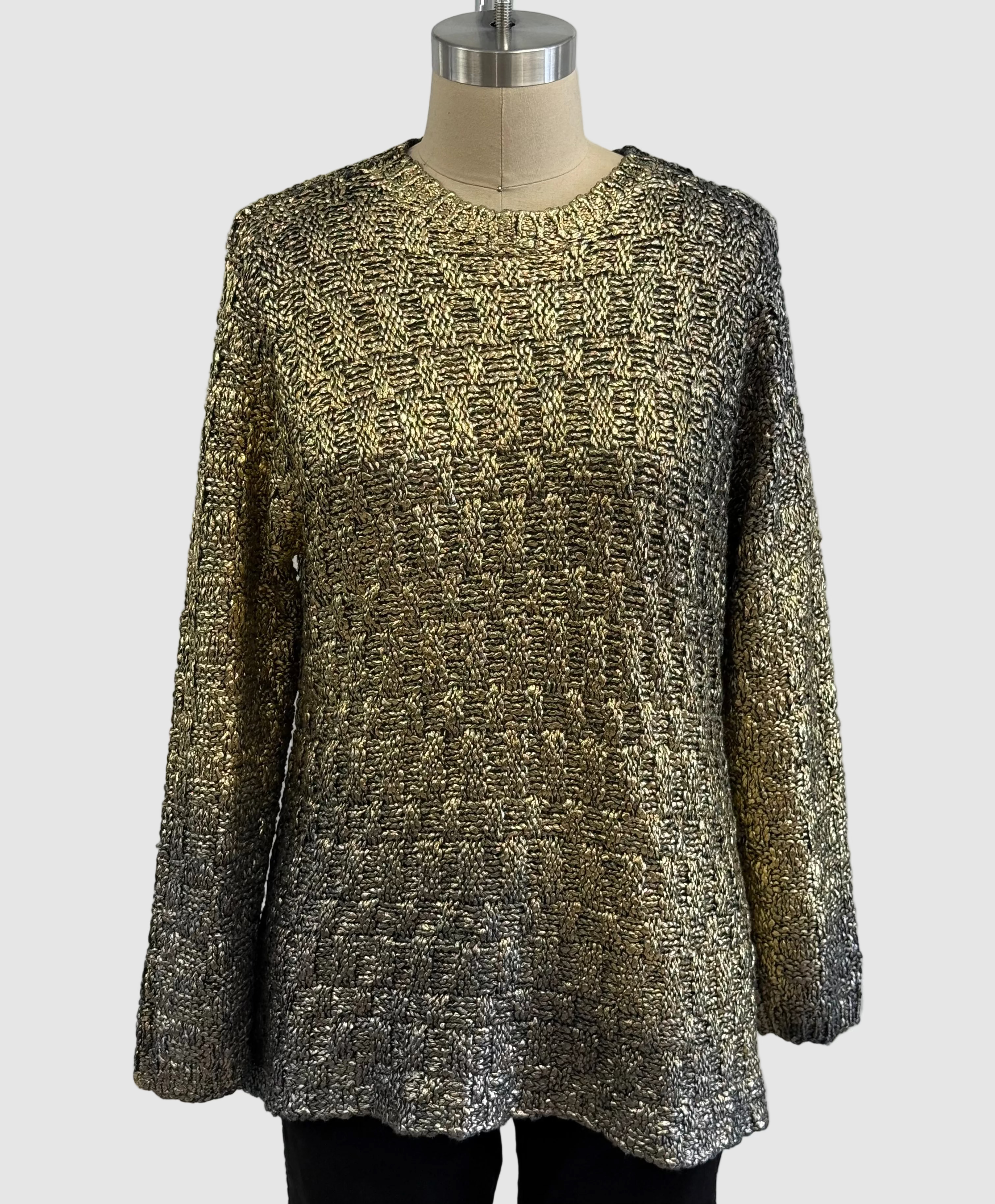Avant Toi Square Stitch Cotton Pullover With Mixed Gold & Silver Lamination