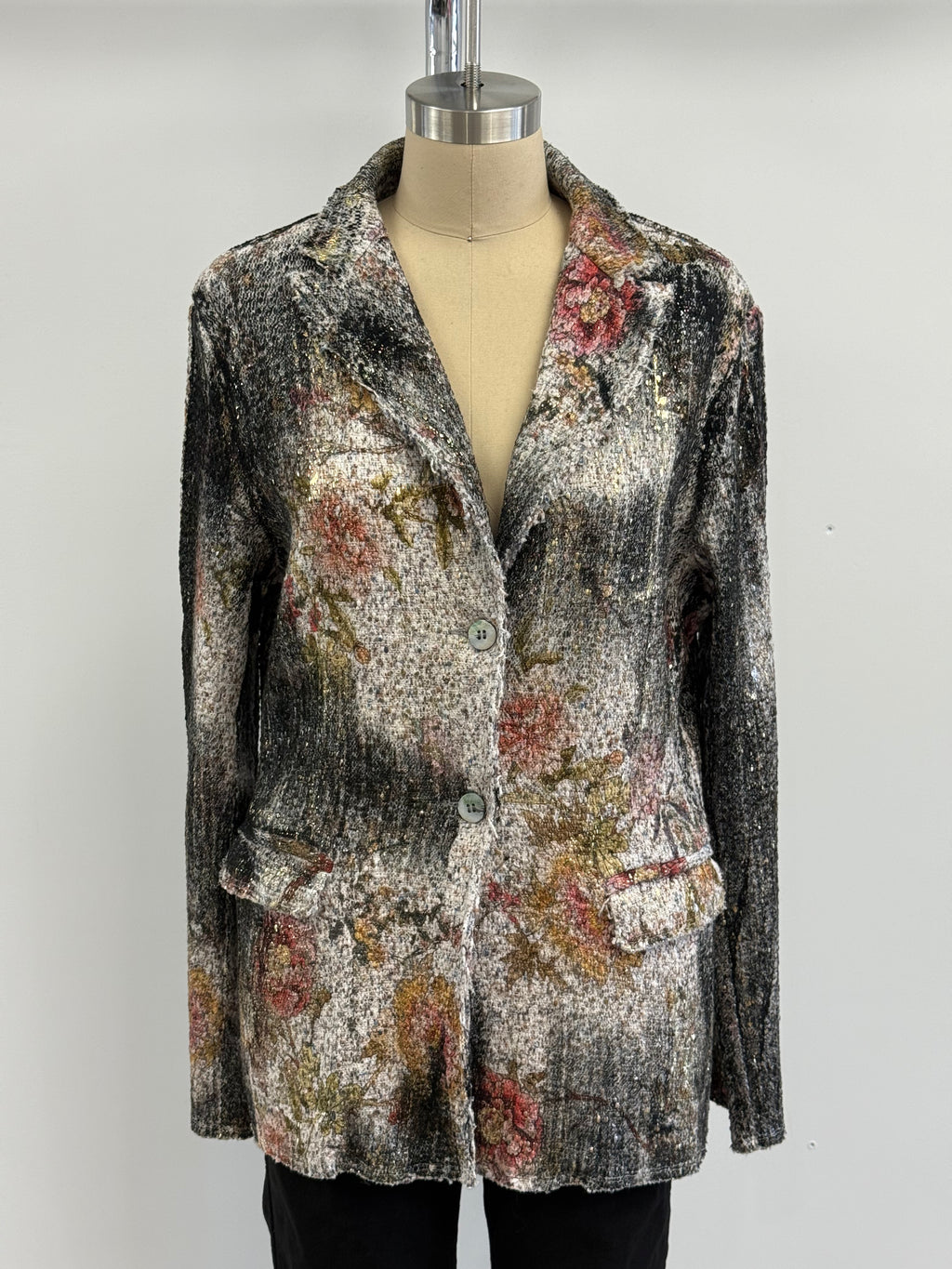 Avant Toi Cherry Bloom Print Rever Jacket with Scratched Effect Lamination in Wisteria