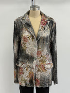 Avant Toi Cherry Bloom Print Rever Jacket with Scratched Effect Lamination in Wisteria