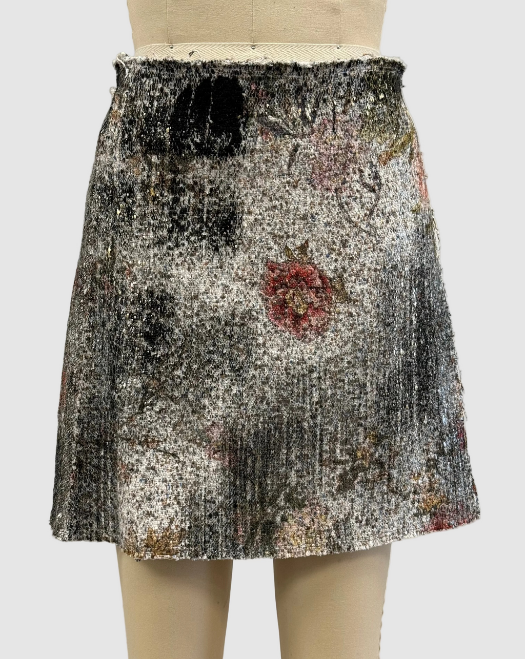 Avant Toi Cherry Bloom Print Wrap Skirt with Scratched Effect Lamination in Wisteria