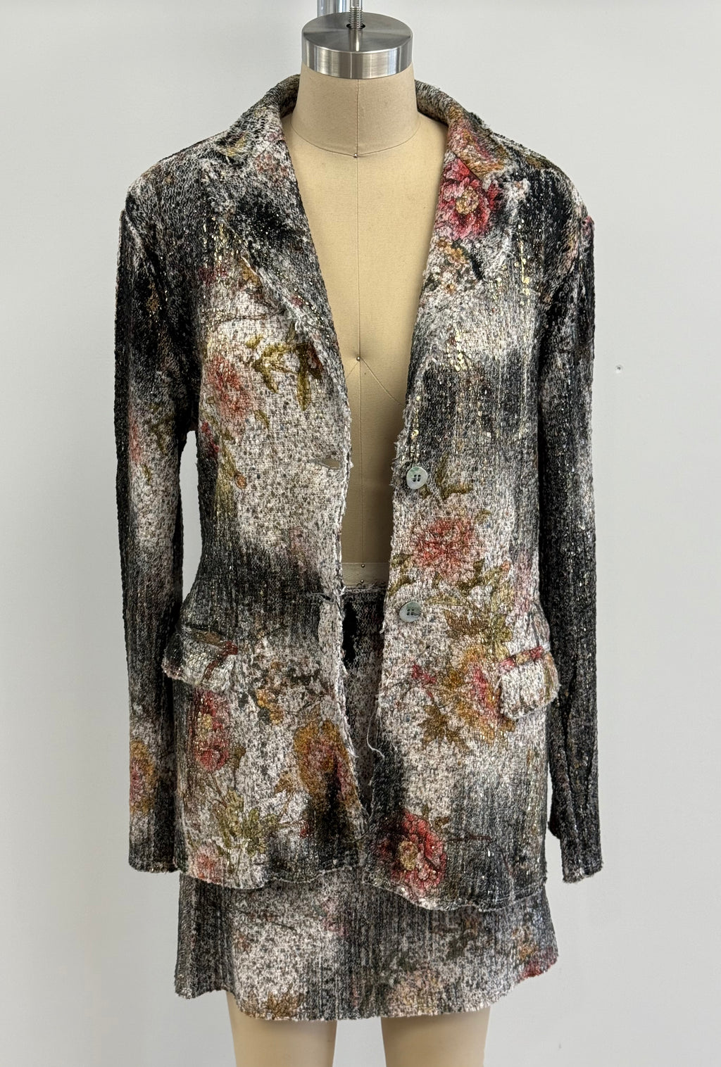 Avant Toi Cherry Bloom Print Rever Jacket with Scratched Effect Lamination in Wisteria