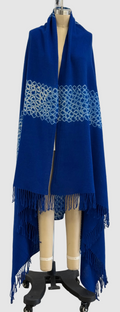 Suzusan Merino Wool Cashmere Miura Shibori "Border" Hand Fringed Throw in Royal Blue