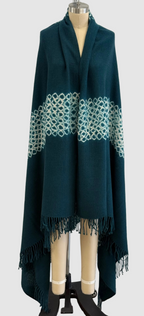 Suzusan Merino Wool Cashmere Miura Shibori "Border" Hand Fringed Throw in Spruce