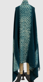 Suzusan Merino Wool Cashmere Miura Shibori "Border" Hand Fringed Throw in Spruce