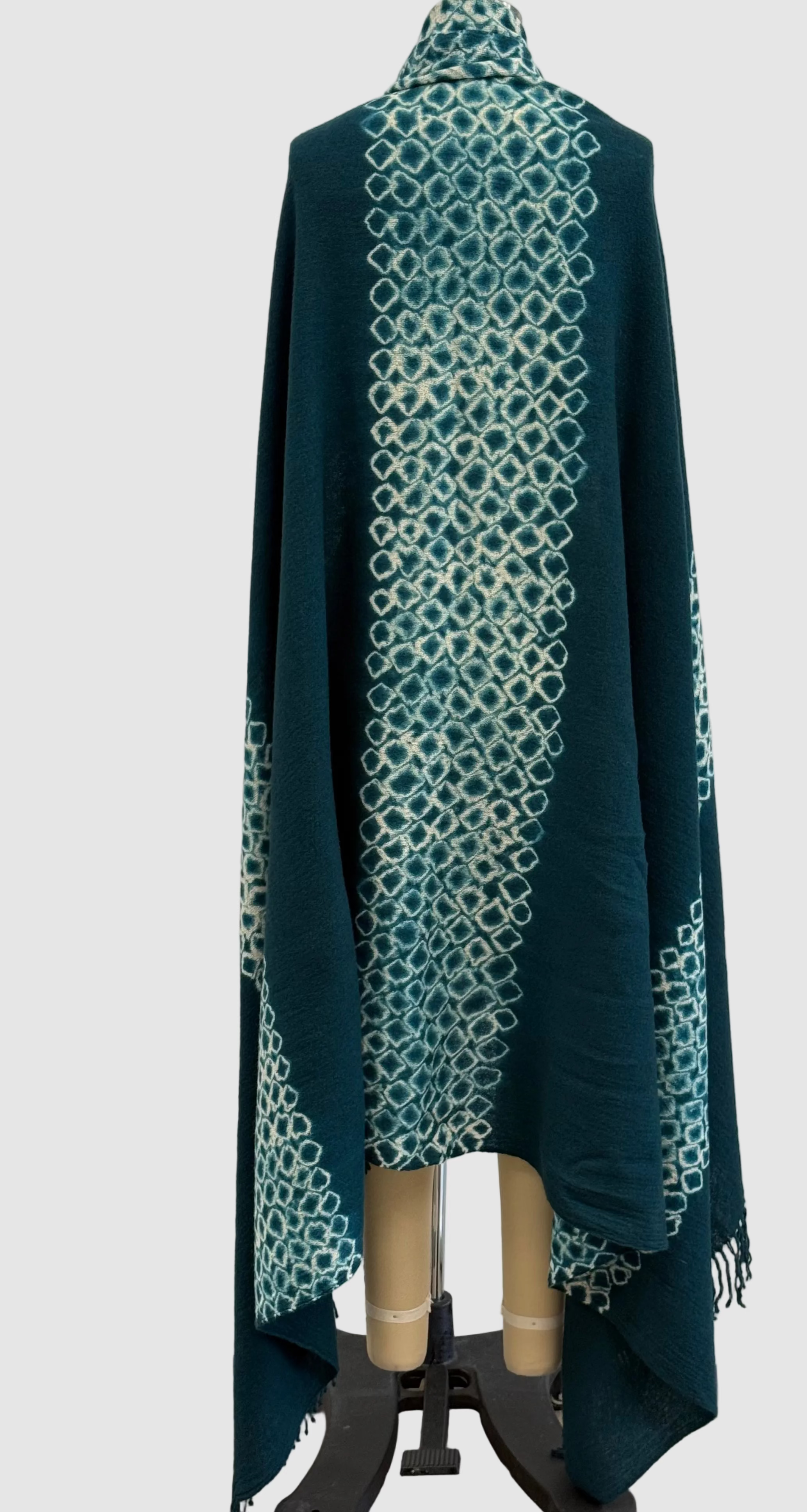 Suzusan Merino Wool Cashmere Miura Shibori "Border" Hand Fringed Throw in Spruce