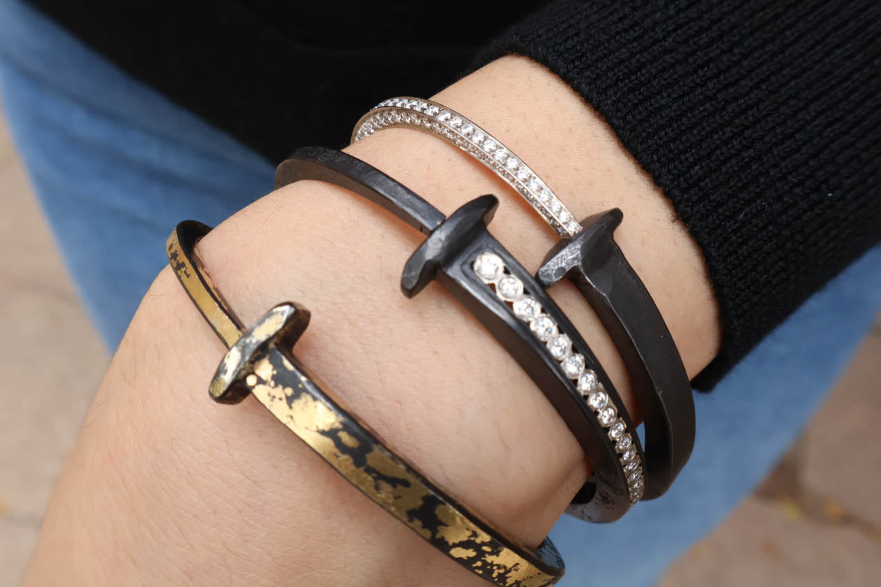 Iron & Diamond Pave Tail Nail Bracelet