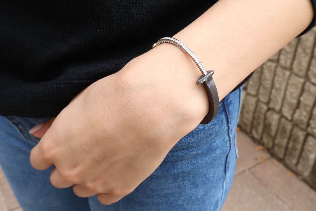 Iron & Diamond Pave Tail Nail Bracelet