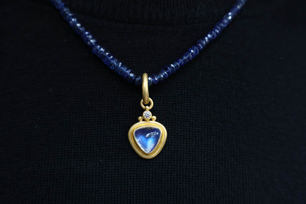 Faceted Blue Saffire Necklace with Blue Moonstone Pendant