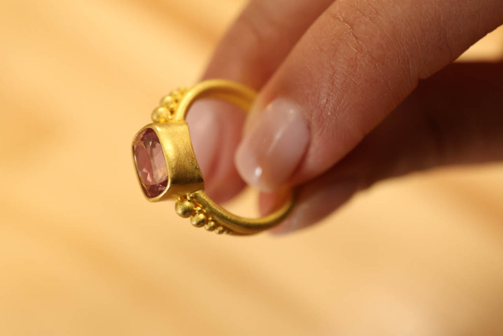 22K Malaya Garnet Ring with Cluster Granulation