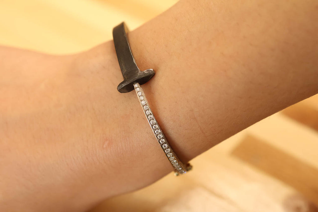 Iron & Diamond Pave Tail Nail Bracelet