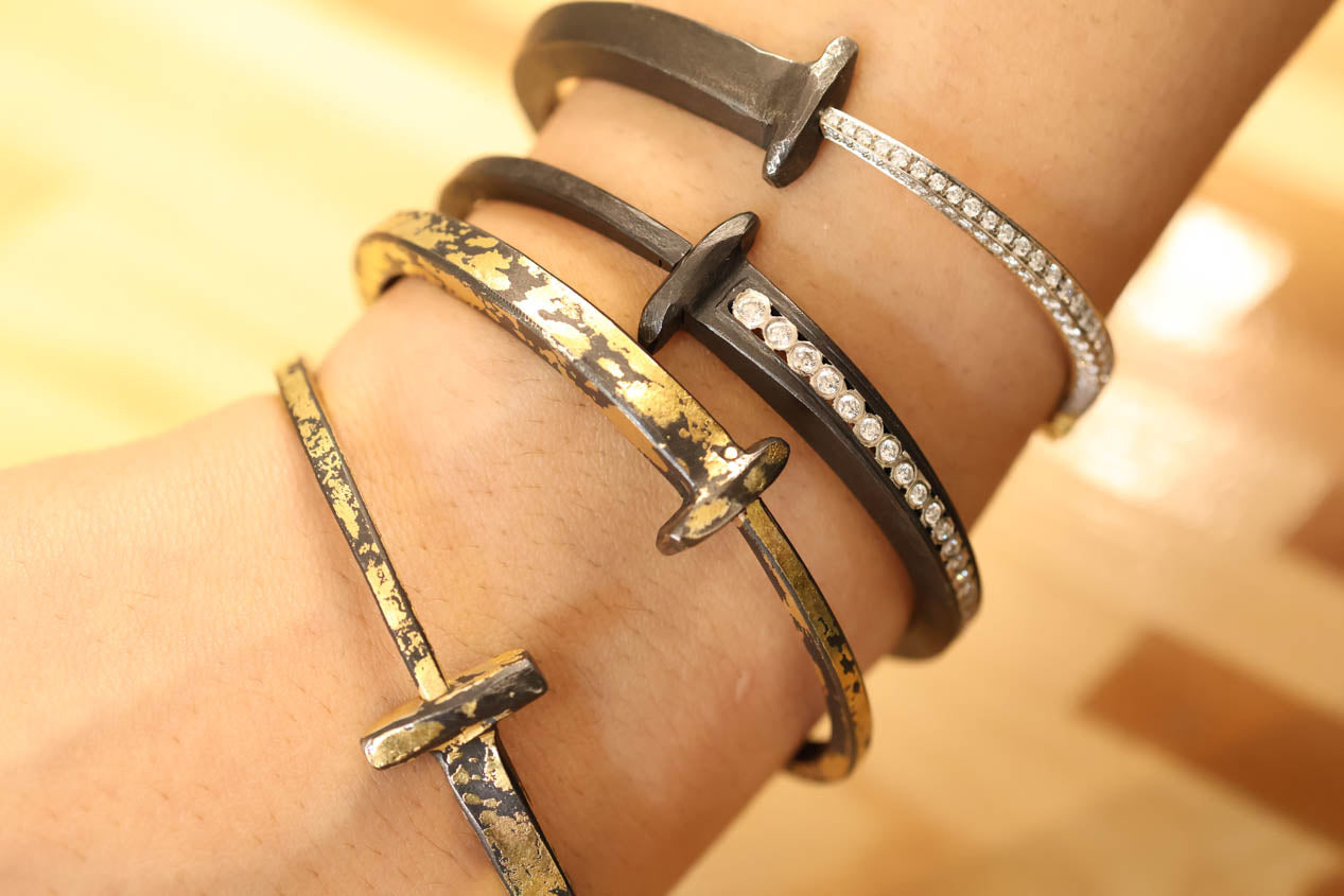 Iron & Diamond Pave Tail Nail Bracelet