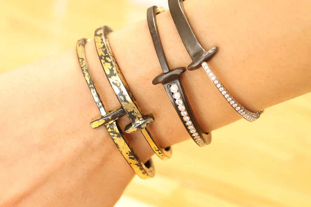 Iron & Diamond Pave Tail Nail Bracelet
