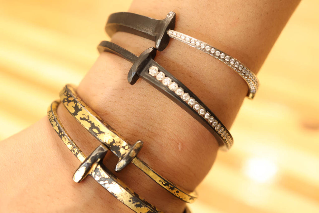 Iron & Diamond Taper Stripe Nail Bracelet