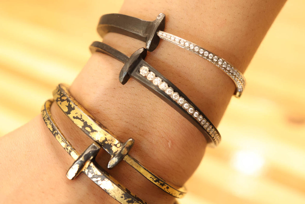 Iron & Diamond Pave Tail Nail Bracelet
