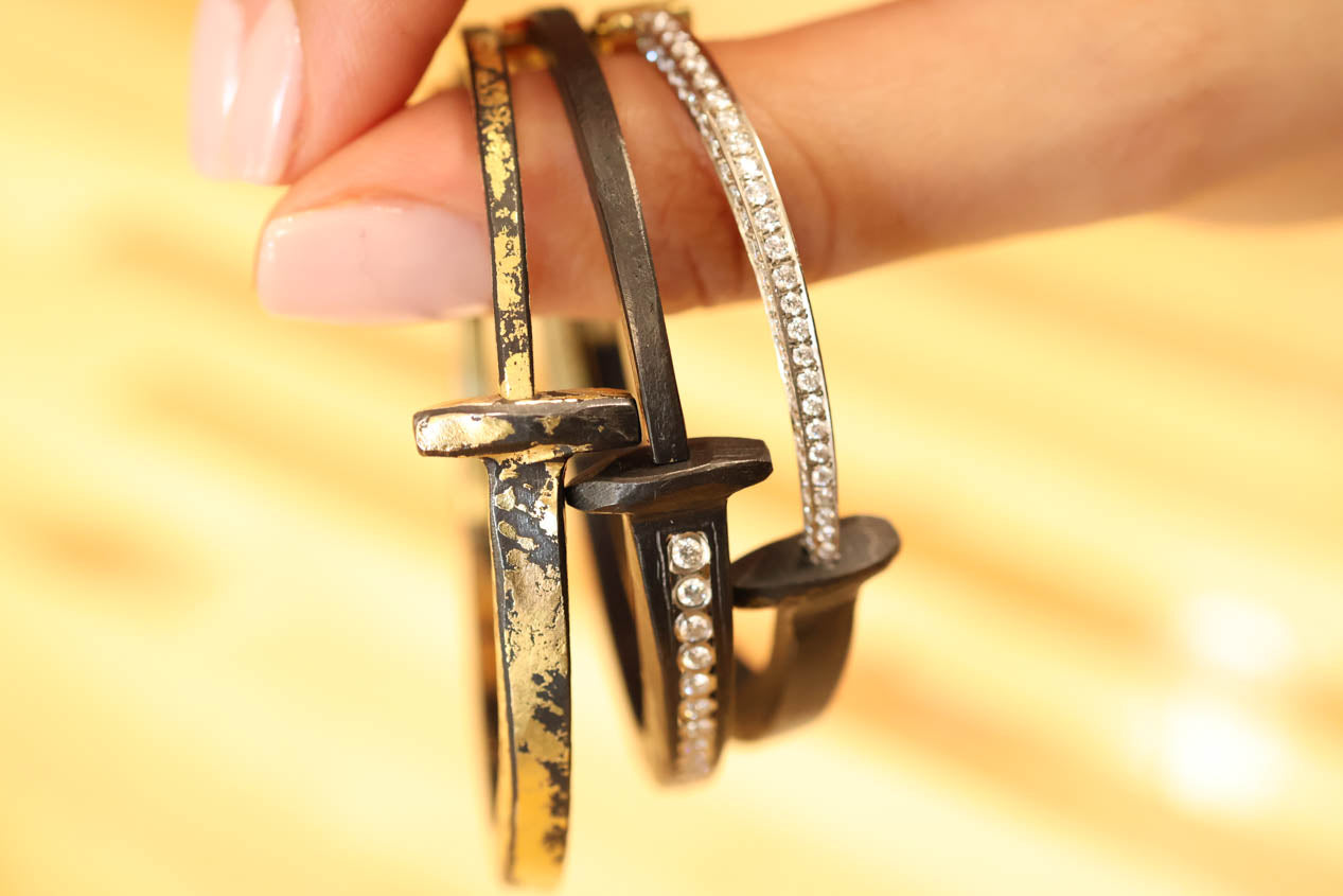Iron & Diamond Pave Tail Nail Bracelet