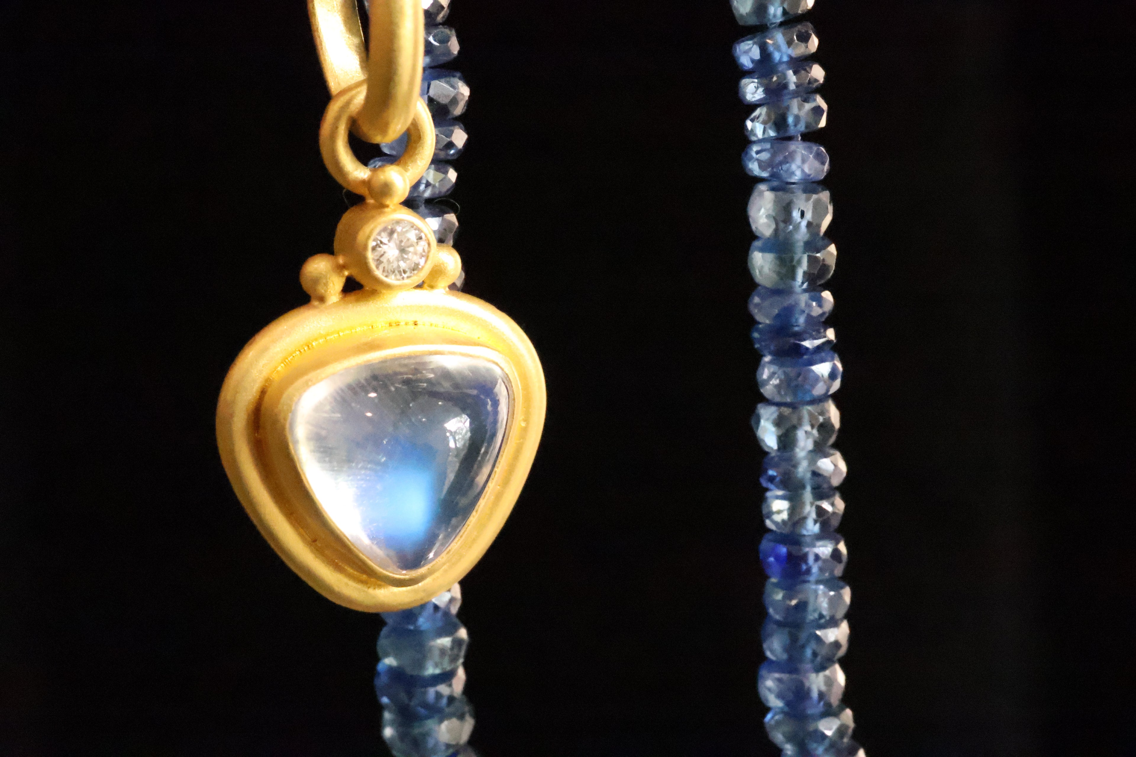 Faceted Blue Saffire Necklace with Blue Moonstone Pendant