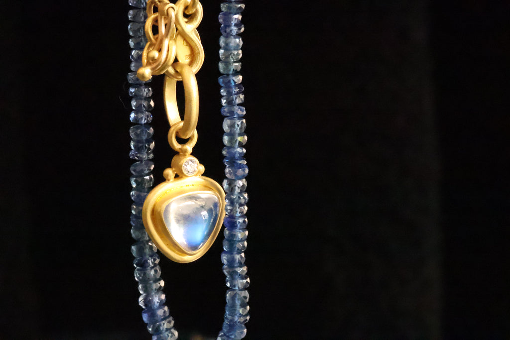 Faceted Blue Saffire Necklace with Blue Moonstone Pendant