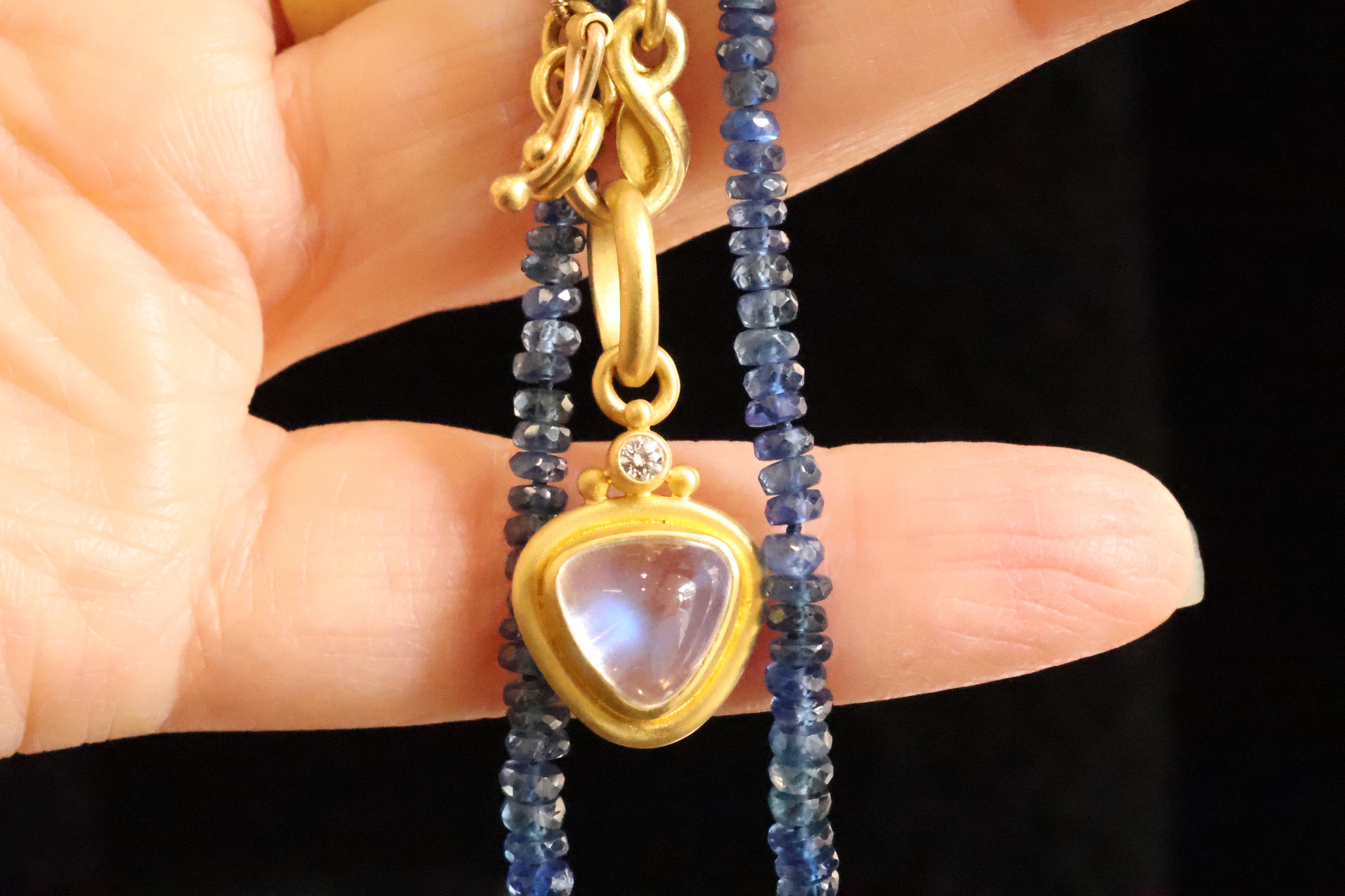 Faceted Blue Saffire Necklace with Blue Moonstone Pendant