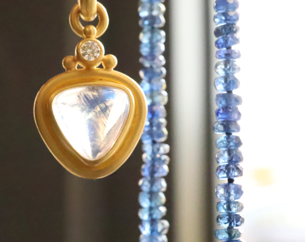 Faceted Blue Saffire Necklace with Blue Moonstone Pendant
