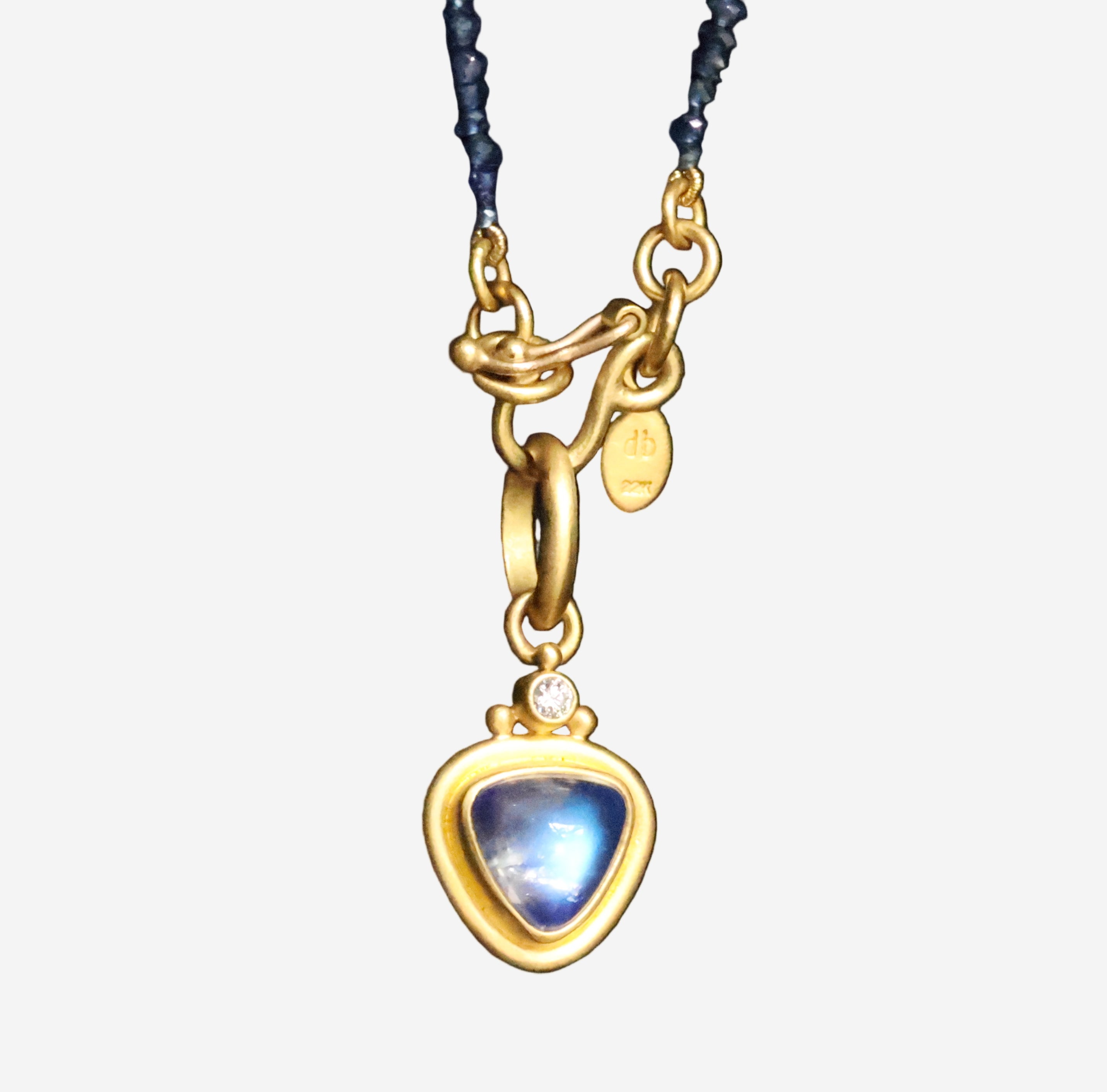 Faceted Blue Saffire Necklace with Blue Moonstone Pendant