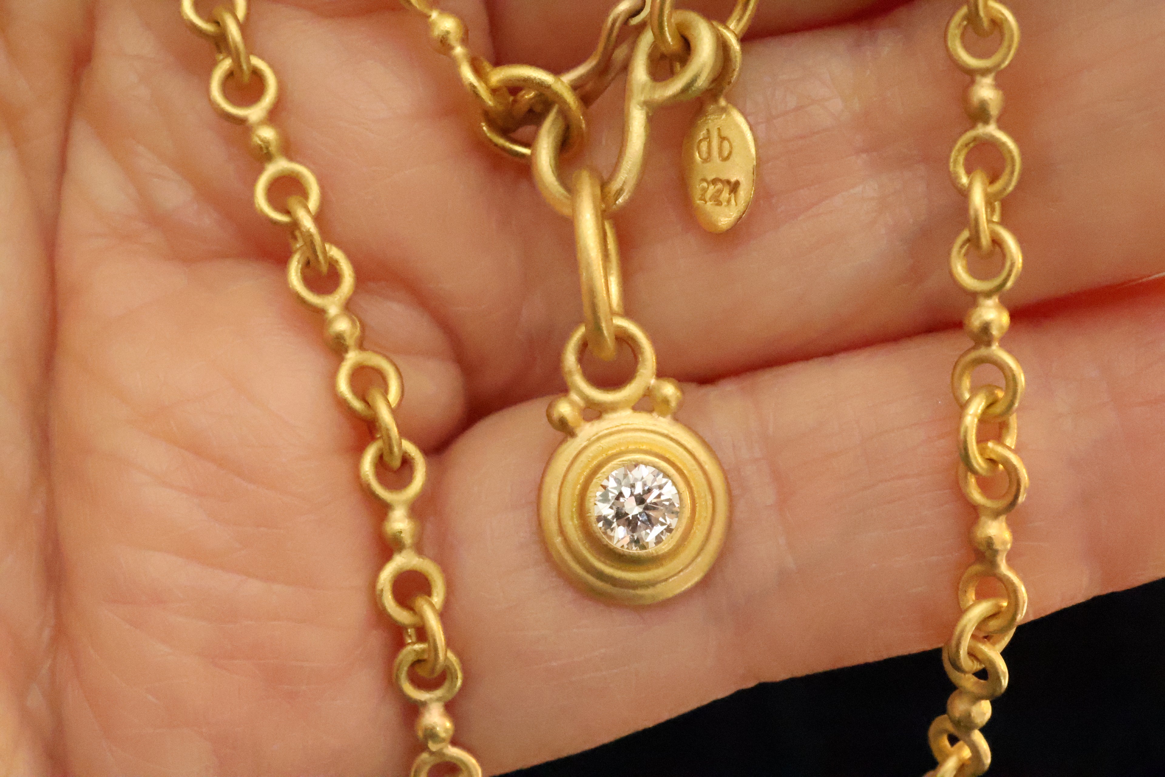 22K Ripple Bezel Brilliant Diamond Pendant